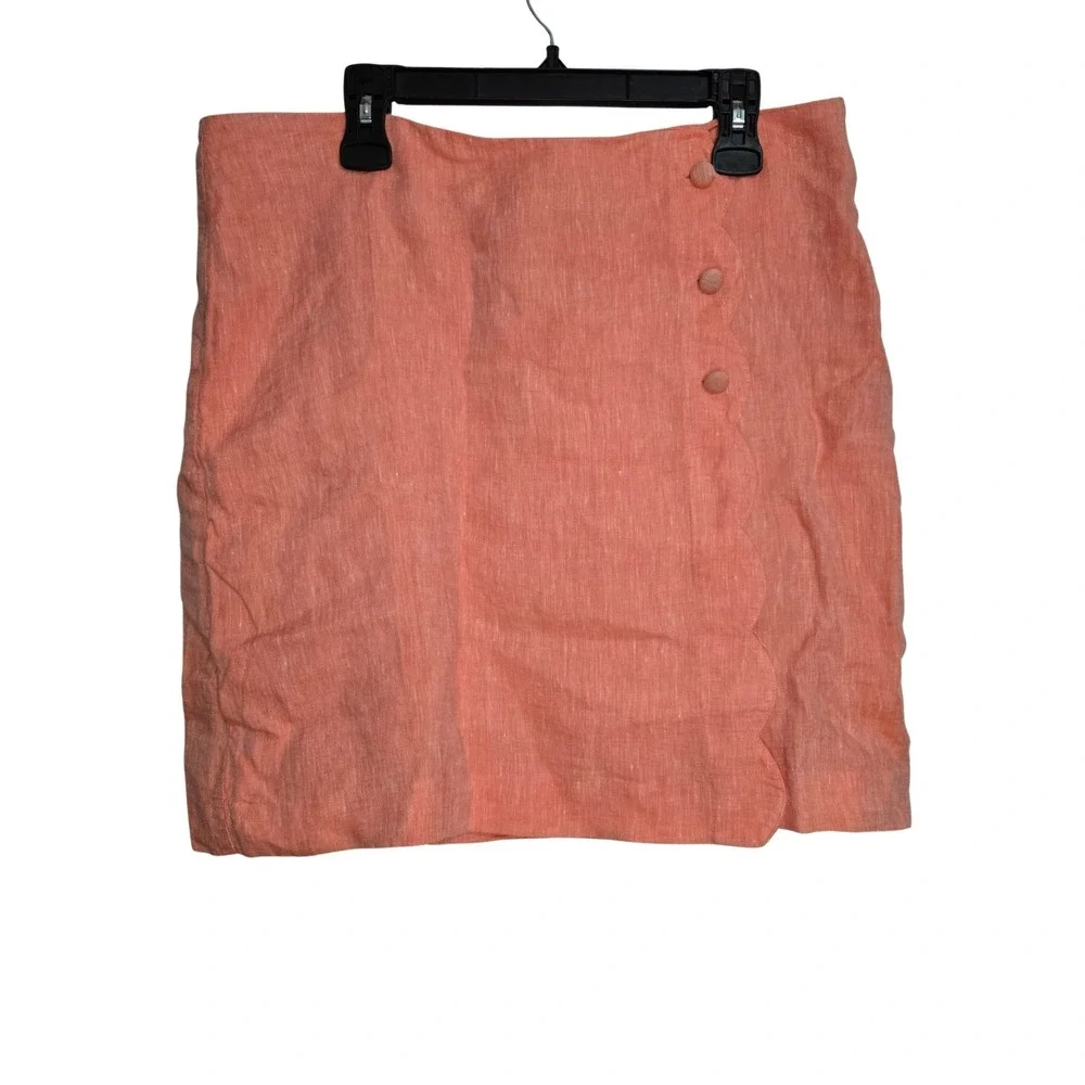 Talbots Scallop Wrap Linen Skirt Coral Size 14 NWT $109